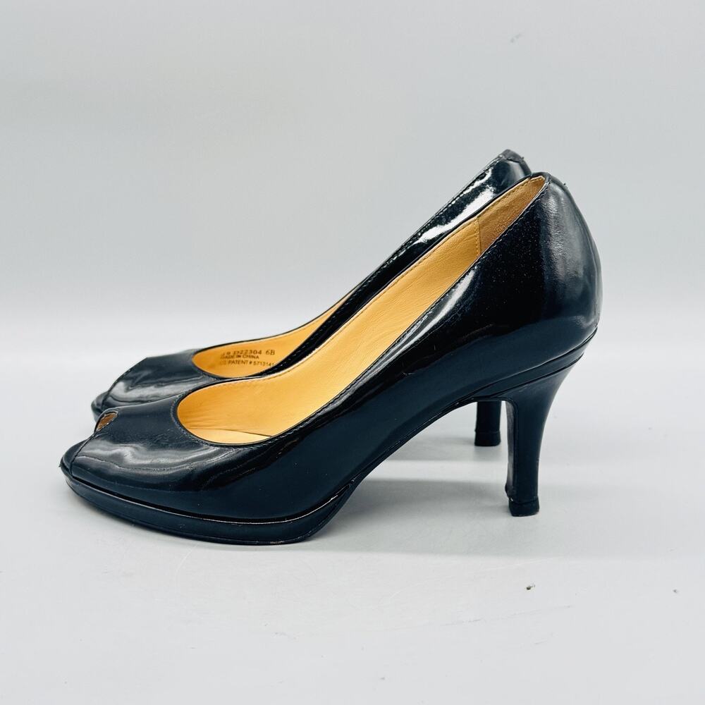 Cole Haan Shoes Womens 6 Black Patent Leather Vtg Air Peep Toe Pumps Heels - Picture 4 of 11